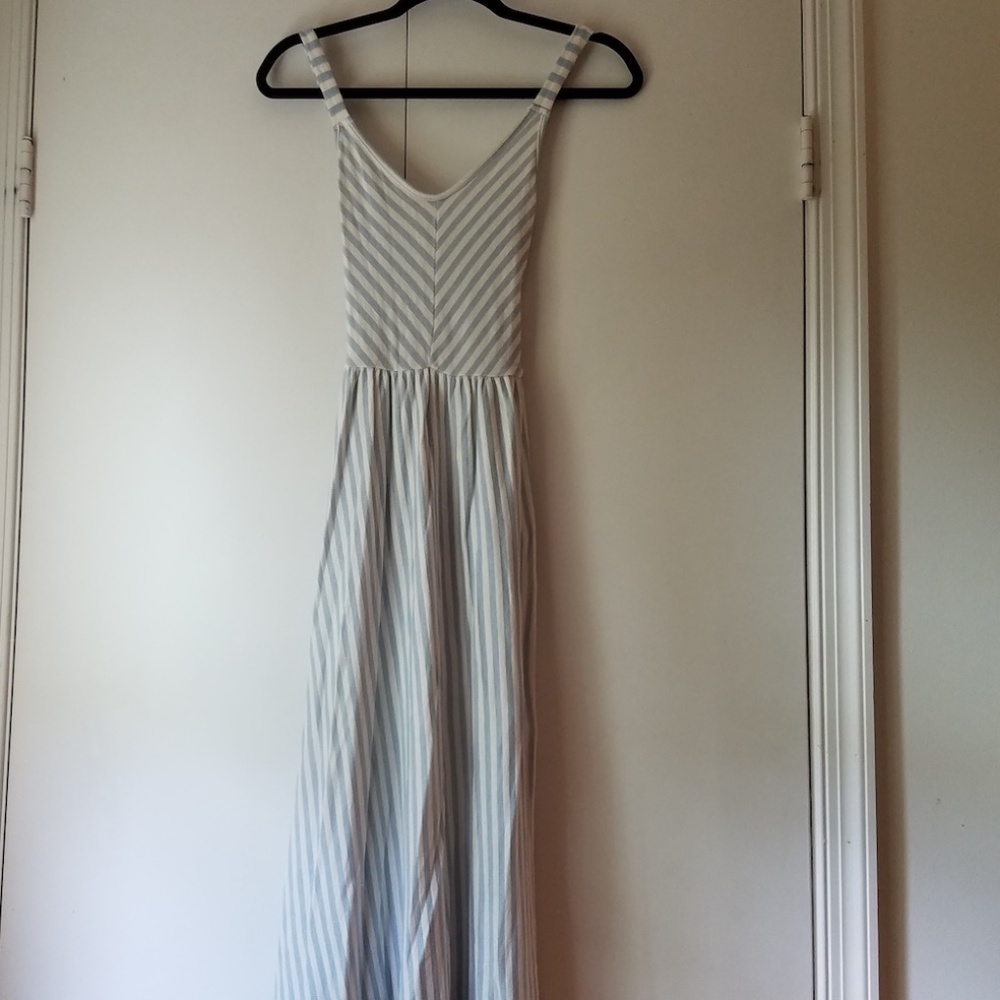 Light Blue & White Striped Maxi Dress